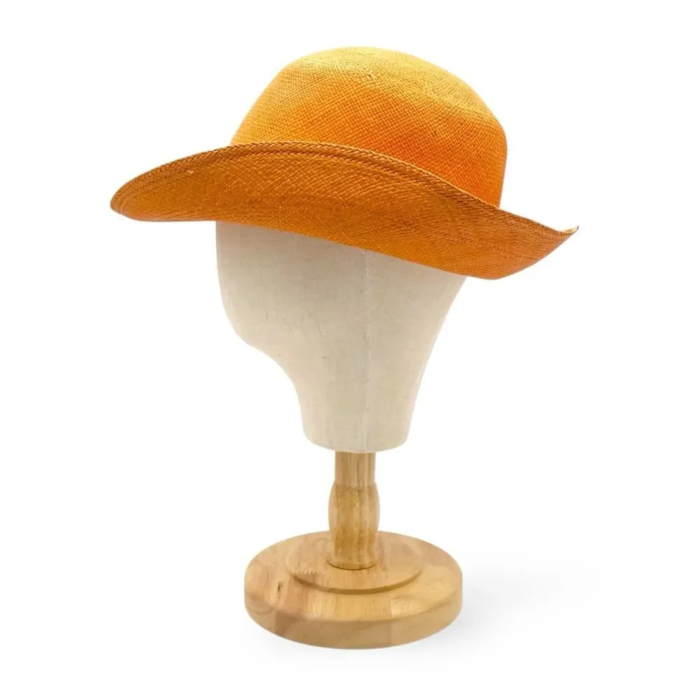 Vintage 1960s Madcaps Orange Straw Hat White Blossom Flower Pin Trim Wide Brim - Picture 10 of 16